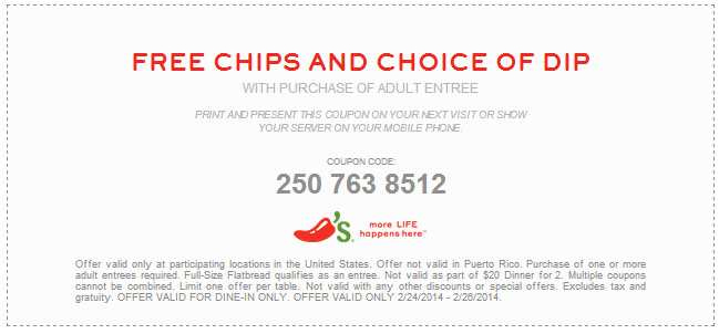 Chili's: Free Chips & Dip Printable Coupon