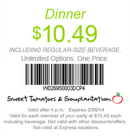 Souplantation & Sweet Tomatoes: $10.49 Dinner Printable Coupon