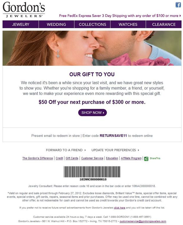 Gordon's Jewelers Promo Coupon Codes and Printable Coupons