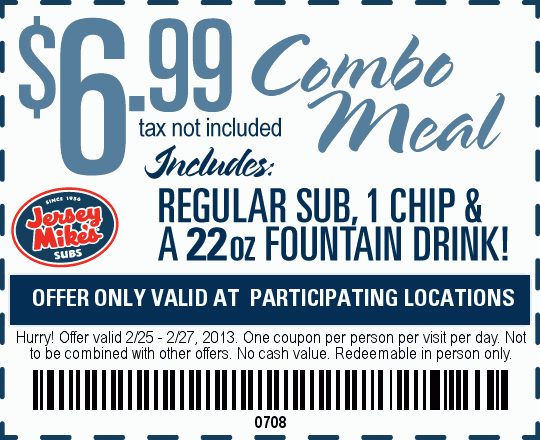 Jersey Mike's Subs: $6.99 Combo Meal Printable Coupon