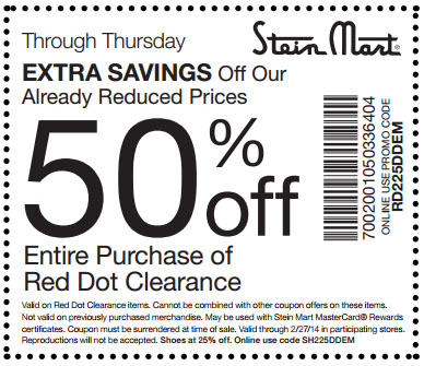 Stein Mart: 50% off Clearance Printable Coupon