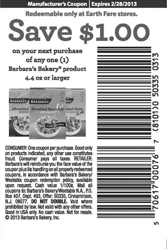 Earth Fare: $1 off Barbara's Bakery Printable Coupon