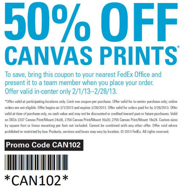 FedEx Office: 50% off Canvas Prints Printable Coupon