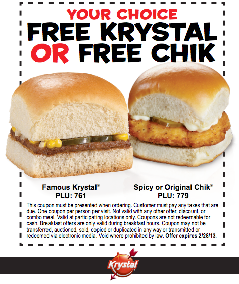 Krystal: Free Krystal or Chik Printable Coupon