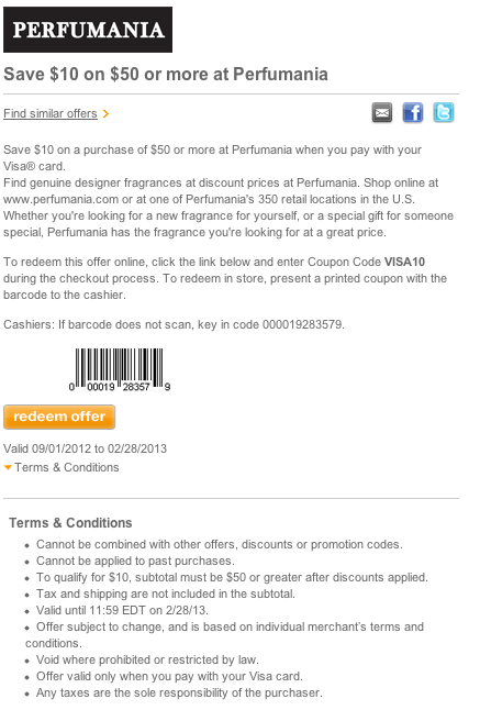 Perfumania: $10 off $50 Printable Coupon