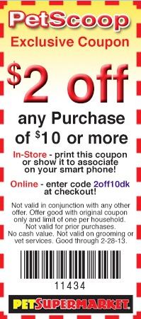 Pet-Supermarket: $2 off $10 Printable Coupon