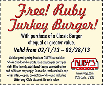 Ruby's: Free Turkey Burger Printable Coupon