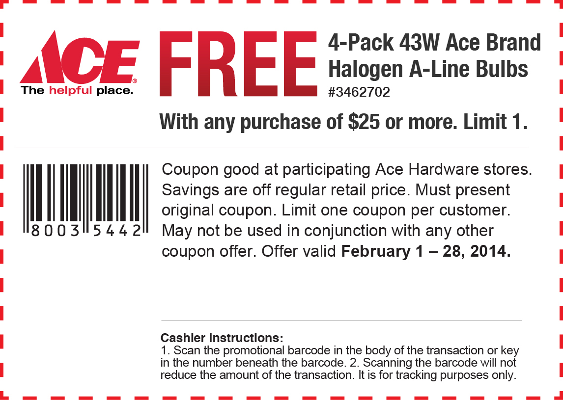 Ace Hardware: Free Halogen Bulbs Printable Coupon