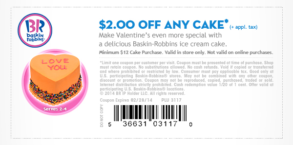 Baskin Robbins: $2 off Cake Printable Coupon