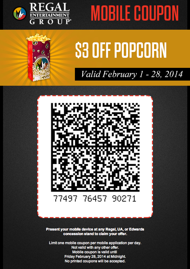 Regal Cinema: $3 off Popcorn Printable Coupon