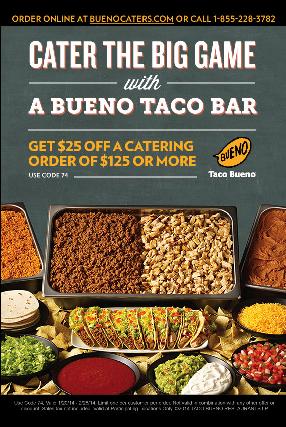 Taco Bueno: $25 off $125 Catering Printable Coupon