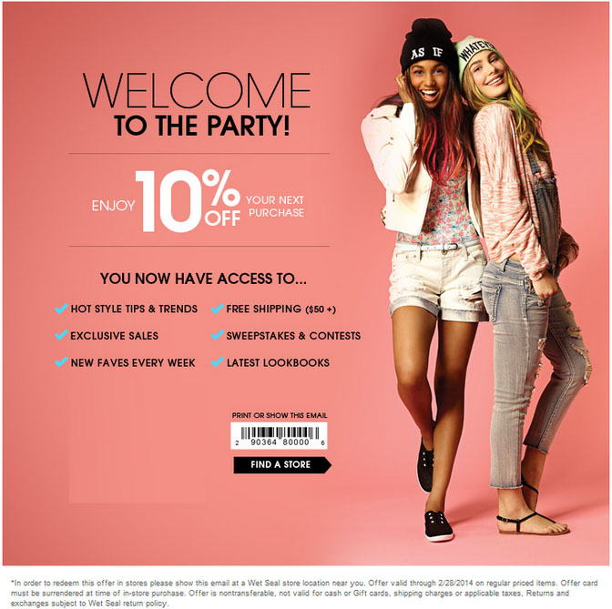 Wet Seal: 10% off Printable Coupon