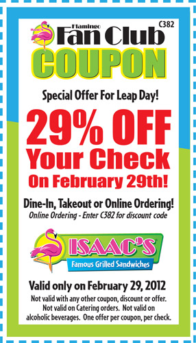 Isaac's Deli: 29% off Printable Coupon