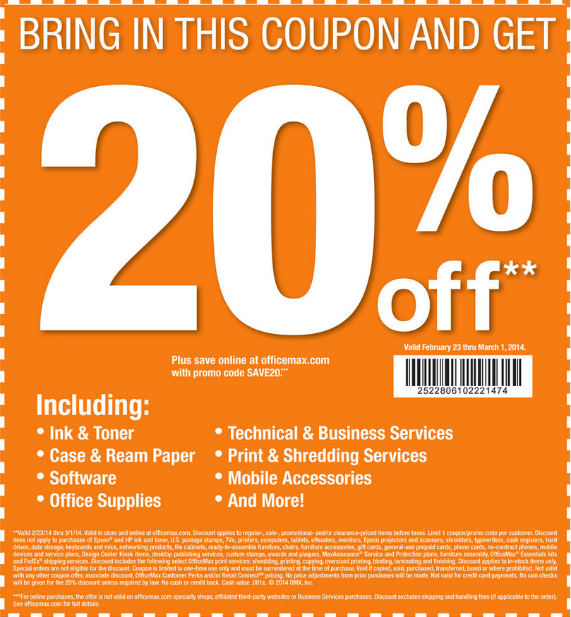 OfficeMax: 20% off Item Printable Coupon