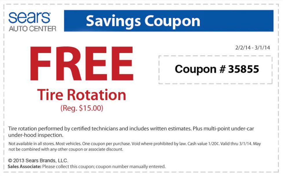 Sears Auto Center: Free Tire Rotation Printable Coupon