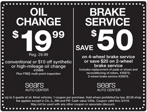 Sears Auto Center: OIl Change & Brake Service Printable Coupon