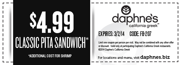Daphne's Greek Cafe: $4.99 Pita Sandwich Printable Coupon