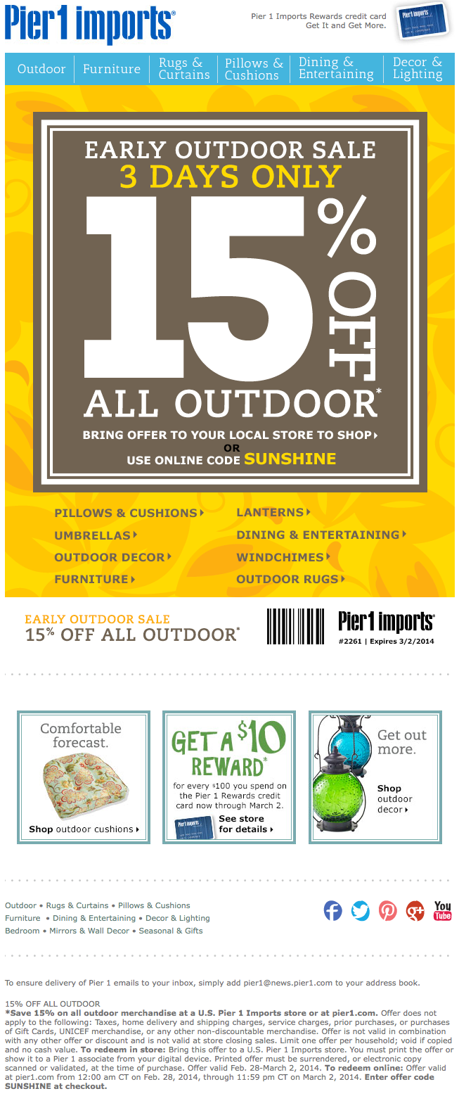 Pier 1 Imports: 15% off Outdoor Printable Coupon