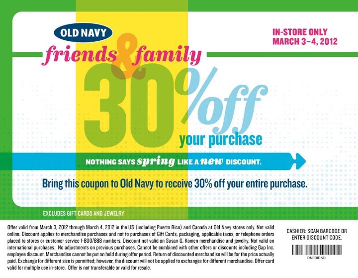 Old Navy: 30% off Printable Coupon