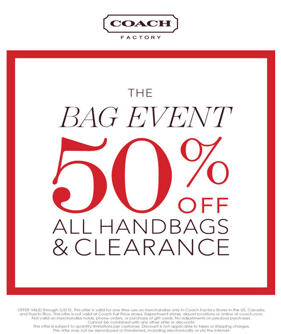 Coach Factory Store: 50% off Printable Coupon