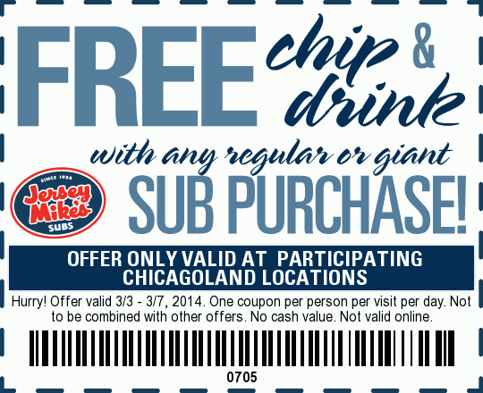 Jersey Mike's Subs: Free Chips & Drink Printable Coupon