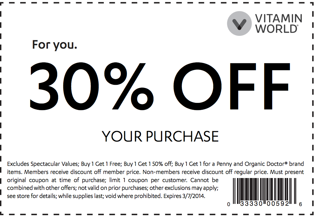 Vitamin World: 30% off Vitamin World Printable Coupon
