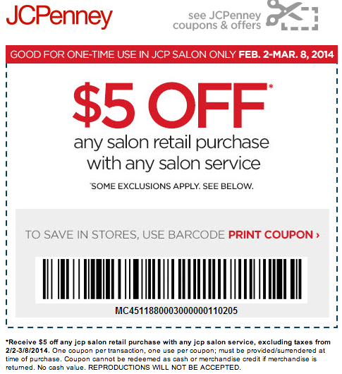 JCPenney Salon: $5 off Printable Coupon