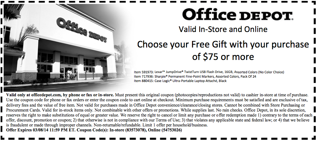 Office Depot: Free Gift Printable Coupon