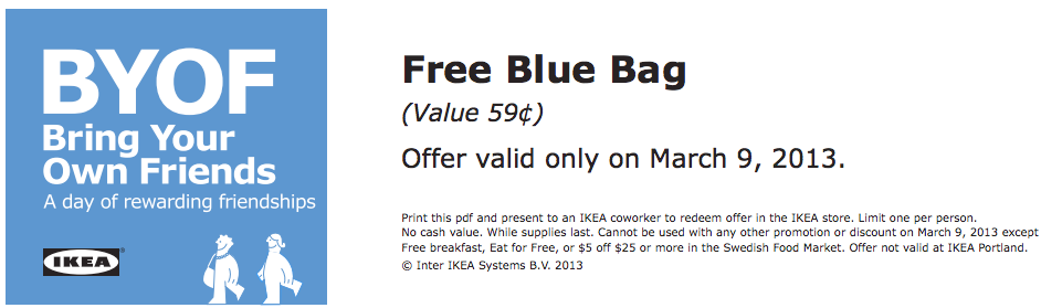 IKEA: Free Blue Bag Printable Coupon