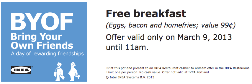 IKEA: Free Breakfast Printable Coupon