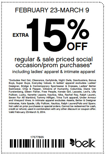 Belk: 15% off Prom Printable Coupon