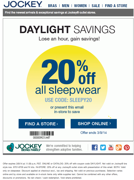 jockey.com: 20% off Sleepwear Printable Coupon