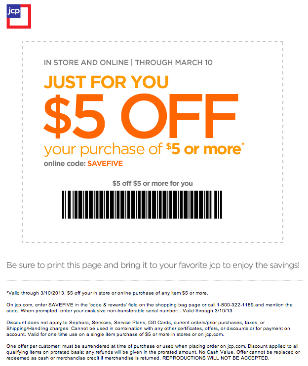 JCPenney: $5 off Printable Coupon