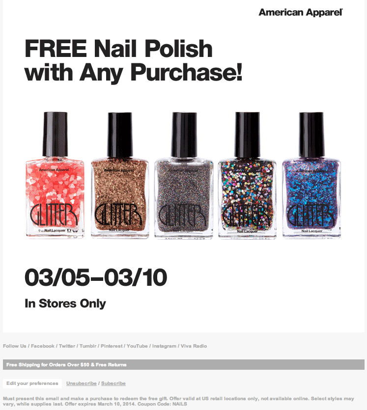 American Apparel: Free Nail Polish Printable Coupon