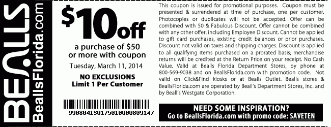 Bealls Department Store Promo Coupon Codes and Printable Coupons
