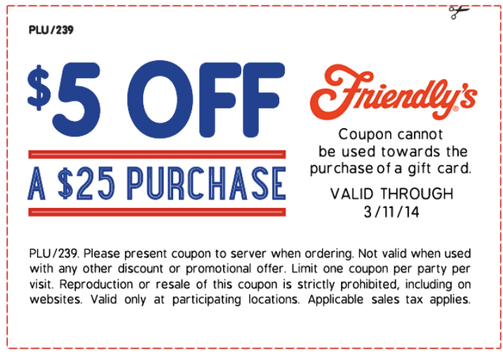 Friendly's: $5 off $25 Printable Coupon