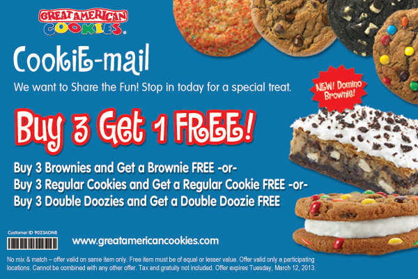Great American Cookies: B3G1 Free Printable Coupon