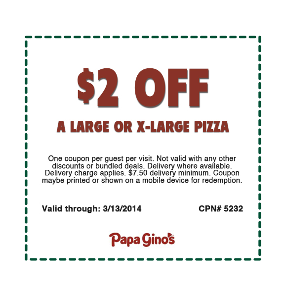 Papa Gino's: $2 off Pizza Printable Coupon