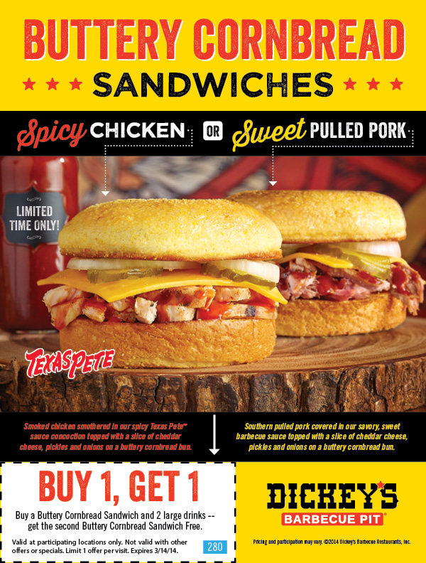 Dicky's Barbecue Pit: BOGO Free Sandwich Printable Coupon