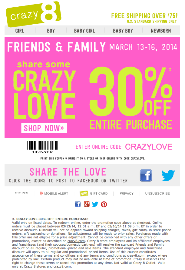 Crazy 8 Promo Coupon Codes and Printable Coupons