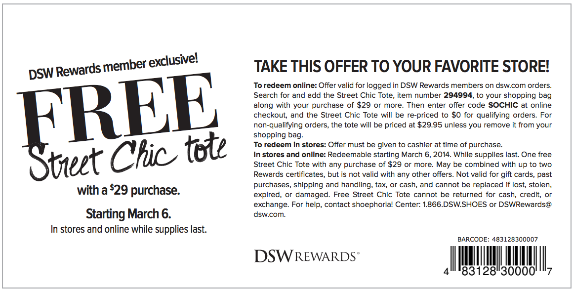 DSW: Free Street Chic Tote Printable Coupon