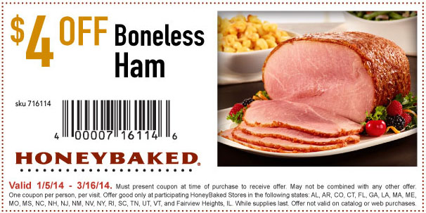 Honeybaked Ham: $4 off Boneless Ham Printable Coupon