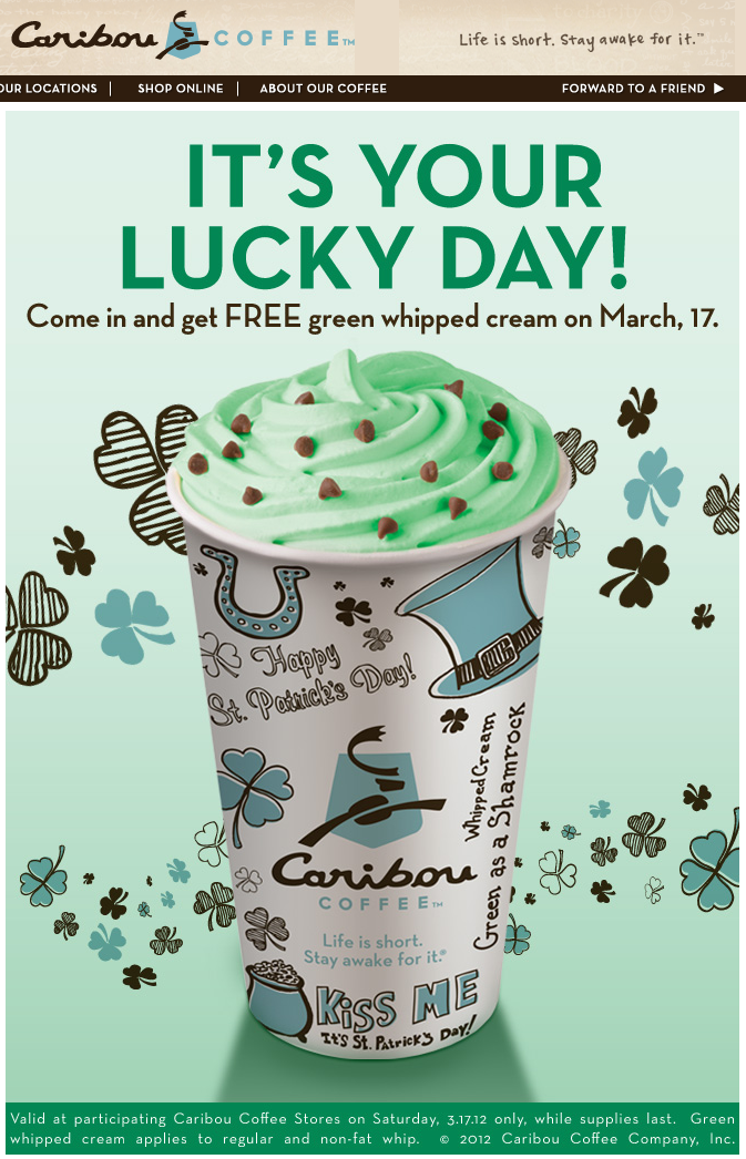 Caribou Coffee: Free Green Whipped Cream Printable Coupon