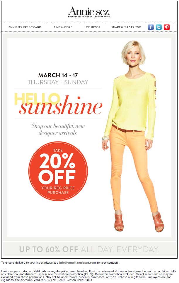 Annie Sez: 20% off Printable Coupon