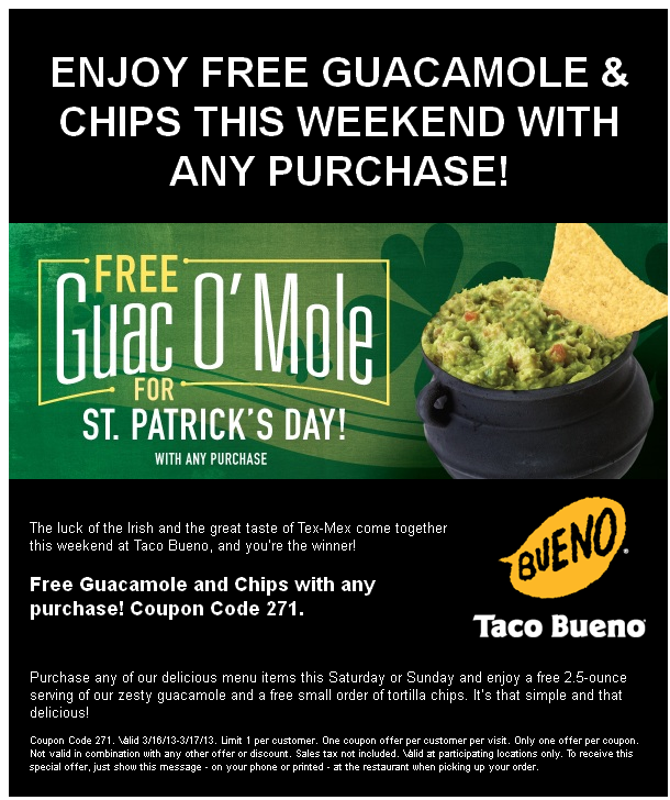 Bueno Taco: Free Guacomole Printable Coupon