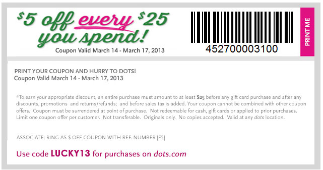 Dots Promo Coupon Codes and Printable Coupons