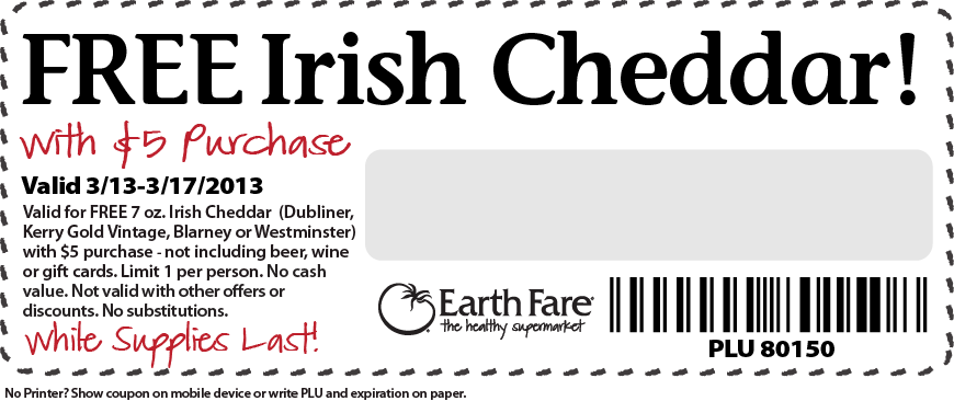 Earth Fare: Free Irish Cheddar Printable Coupon