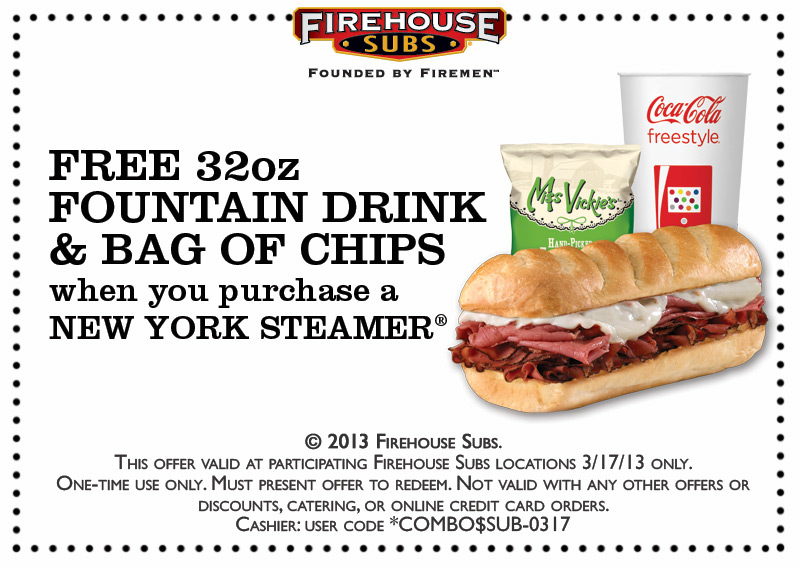 Firehouse Subs: Free Fountain Drink Printable Coupon