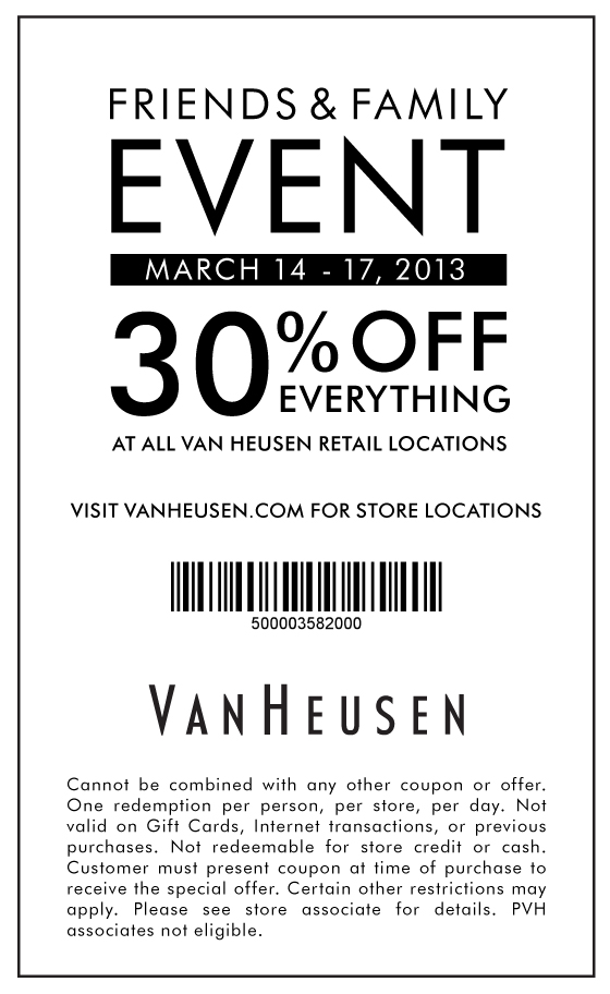 Van Heusen: 30% off Printable Coupon
