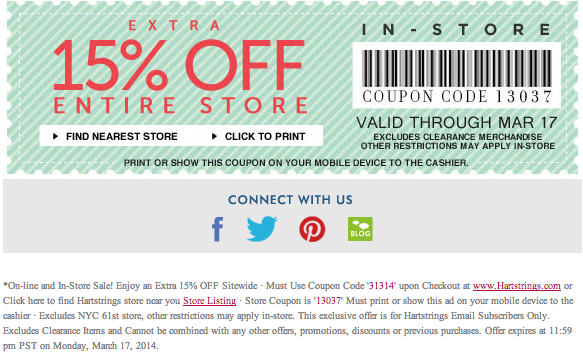 Hartstrings Promo Coupon Codes and Printable Coupons
